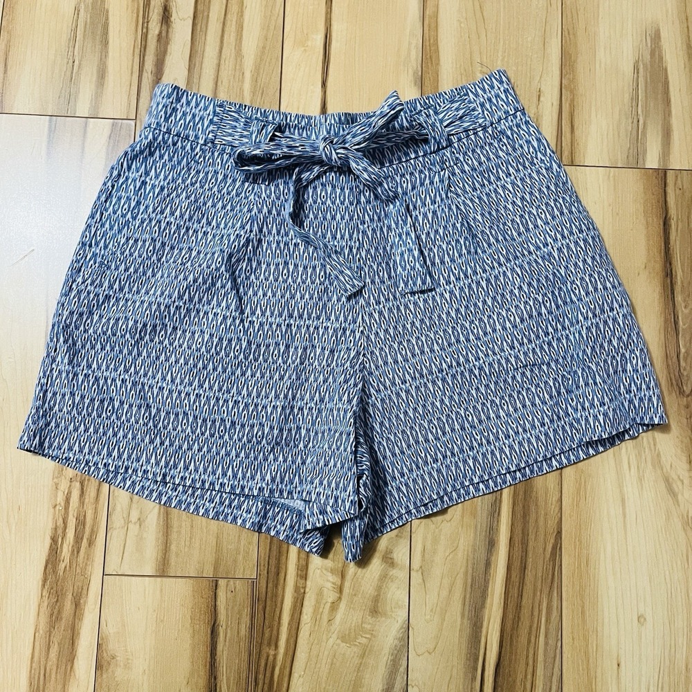 C&C California Women's Linen Blend Shorts Coastal Beach Pockets Blue & White